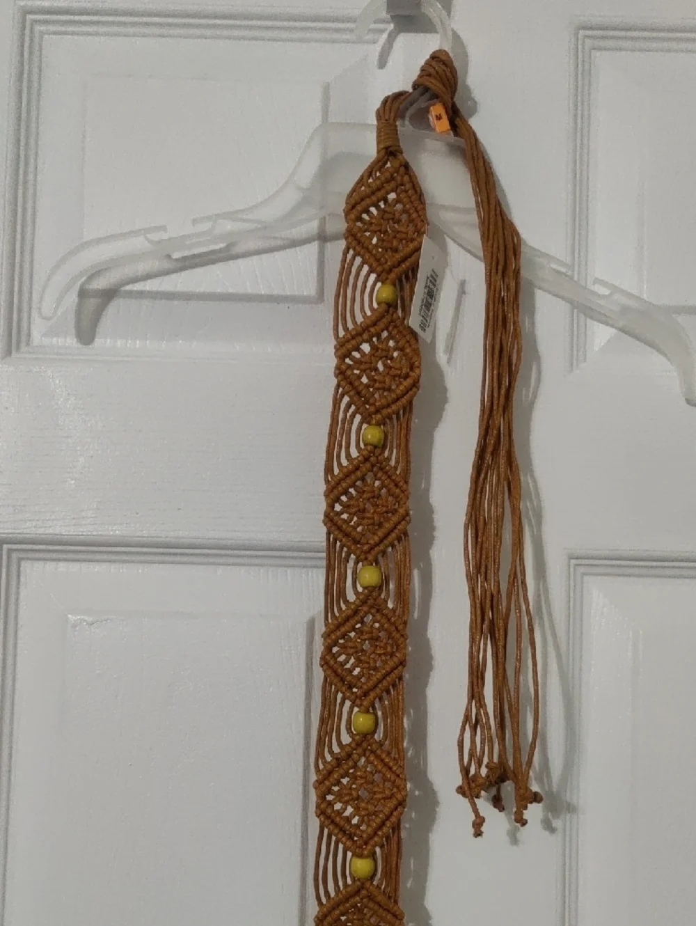 Brown Macramé Tassel Belt • Yellow Bead Accents • Boho Festival Accessory • NWT